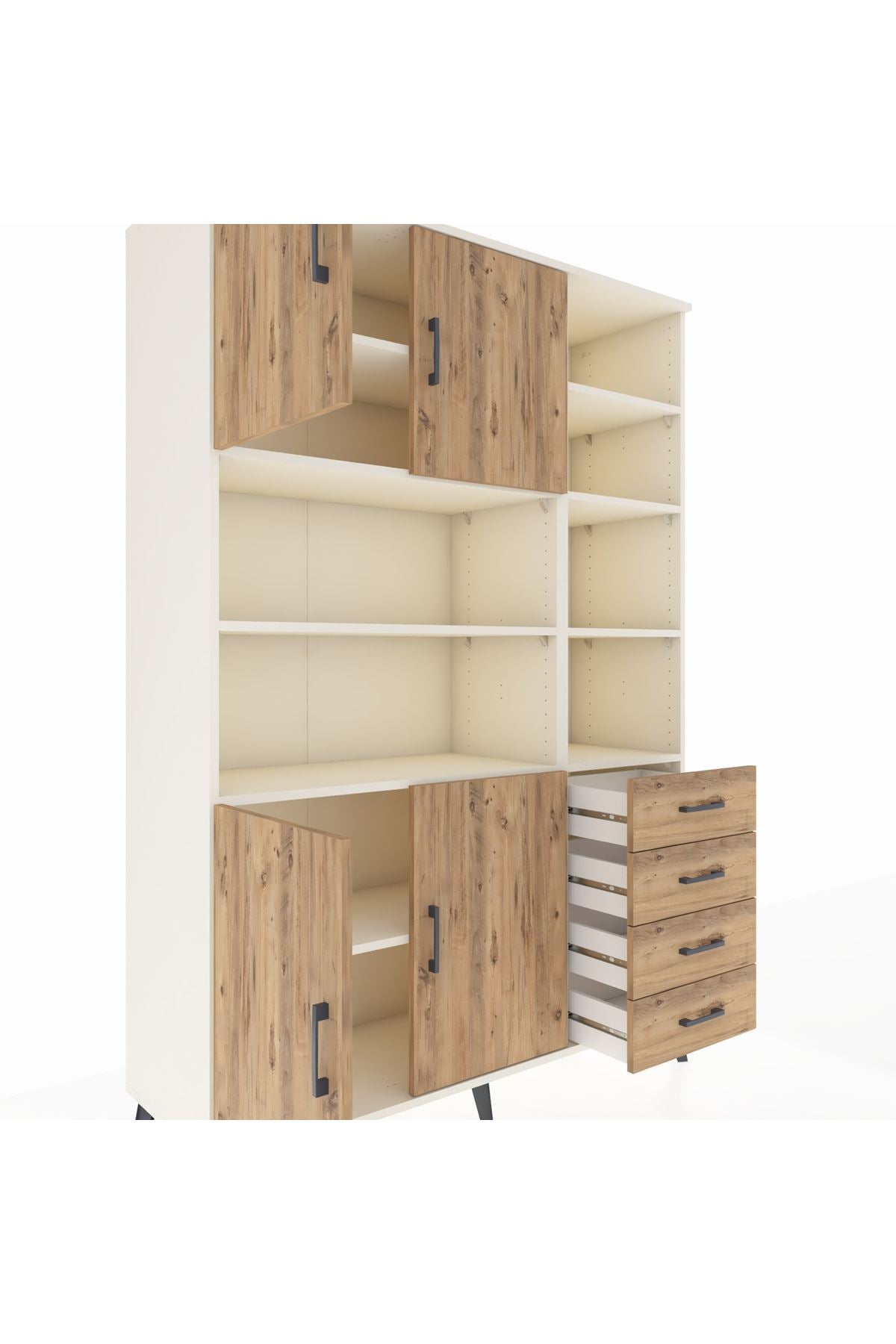 Hyperion Dolap 9 Raflı 4 Çekmeceli 4 Kapaklı 132x44x195 Aytaşı-Çam/Çam