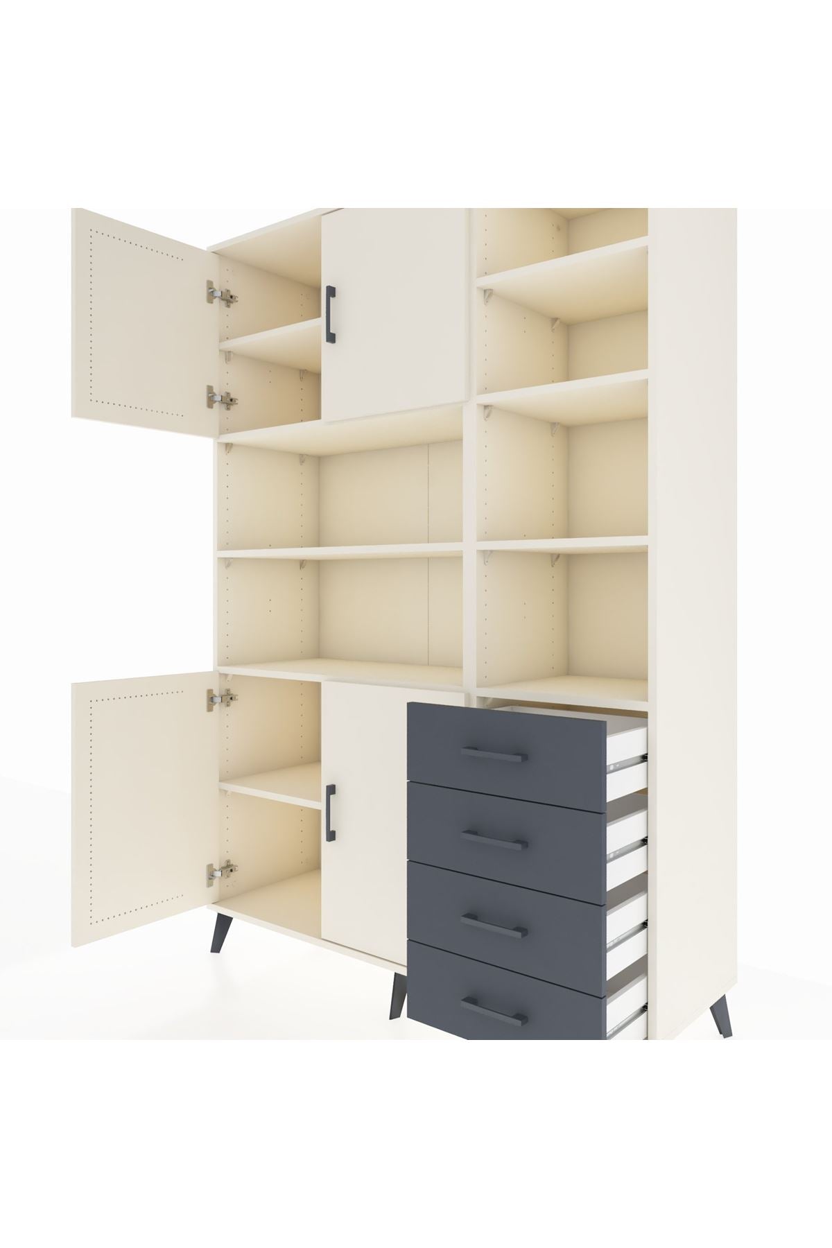 Hyperion Dolap 9 Raflı 4 Çekmeceli 4 Kapaklı 132x44x195 Aytaşı-Aytaşı/Antrasit