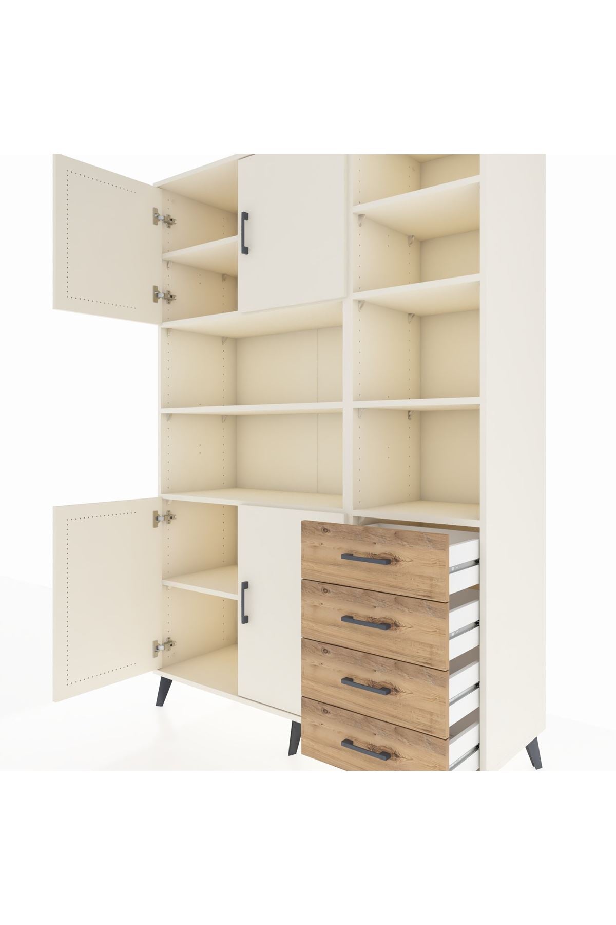 Hyperion Dolap 9 Raflı 4 Çekmeceli 4 Kapaklı 132x44x195 Aytaşı-Aytaşı/Çam