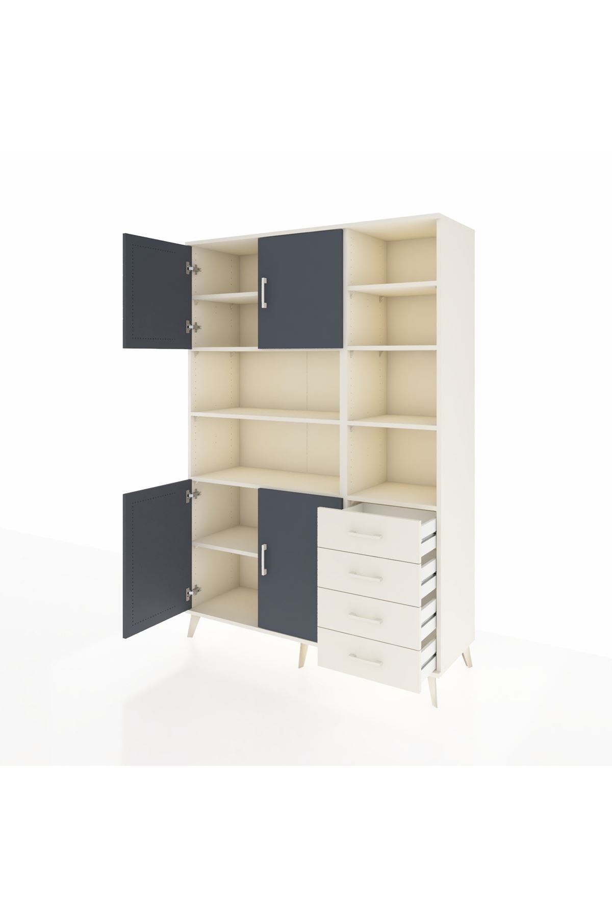 Hyperion Dolap 9 Raflı 4 Çekmeceli 4 Kapaklı 132x44x195 Aytaşı-Antrasit/Aytaşı