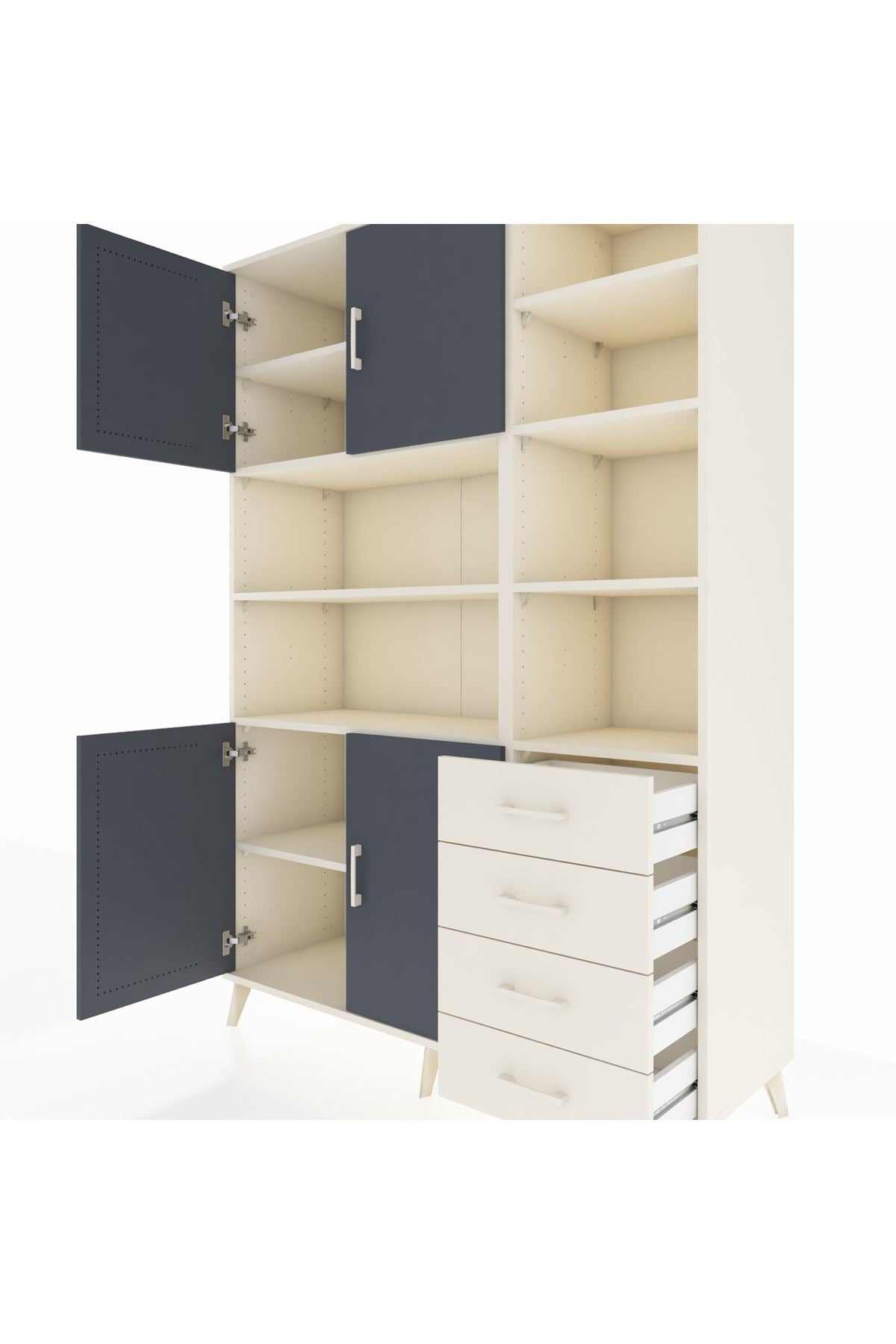 Hyperion Dolap 9 Raflı 4 Çekmeceli 4 Kapaklı 132x44x195 Aytaşı-Antrasit/Aytaşı