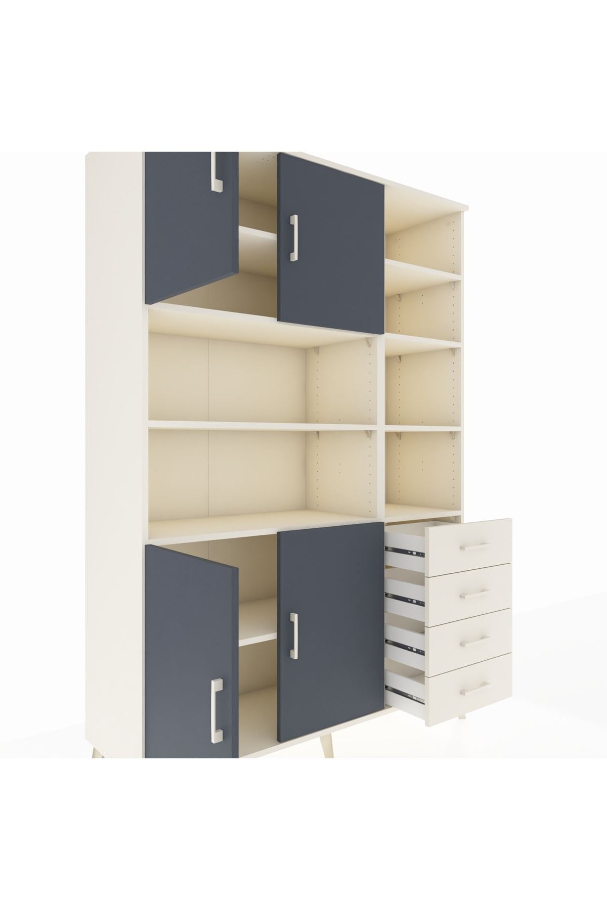 Hyperion Dolap 9 Raflı 4 Çekmeceli 4 Kapaklı 132x44x195 Aytaşı-Antrasit/Aytaşı