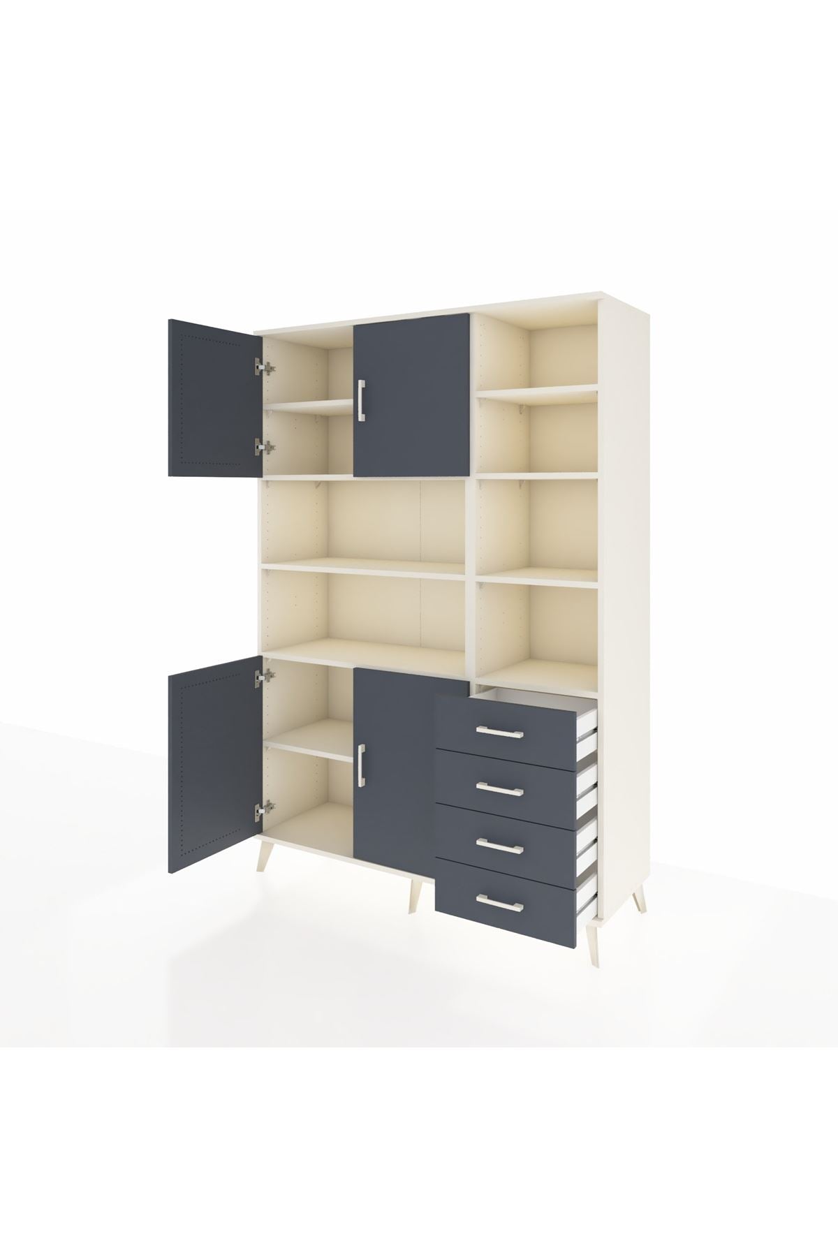 Hyperion Dolap 9 Raflı 4 Çekmeceli 4 Kapaklı 132x44x195 Aytaşı-Antrasit/Antrasit