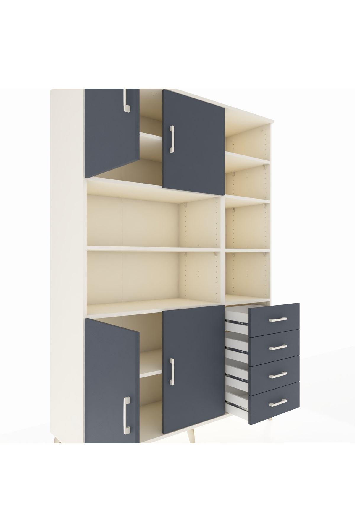 Hyperion Dolap 9 Raflı 4 Çekmeceli 4 Kapaklı 132x44x195 Aytaşı-Antrasit/Antrasit