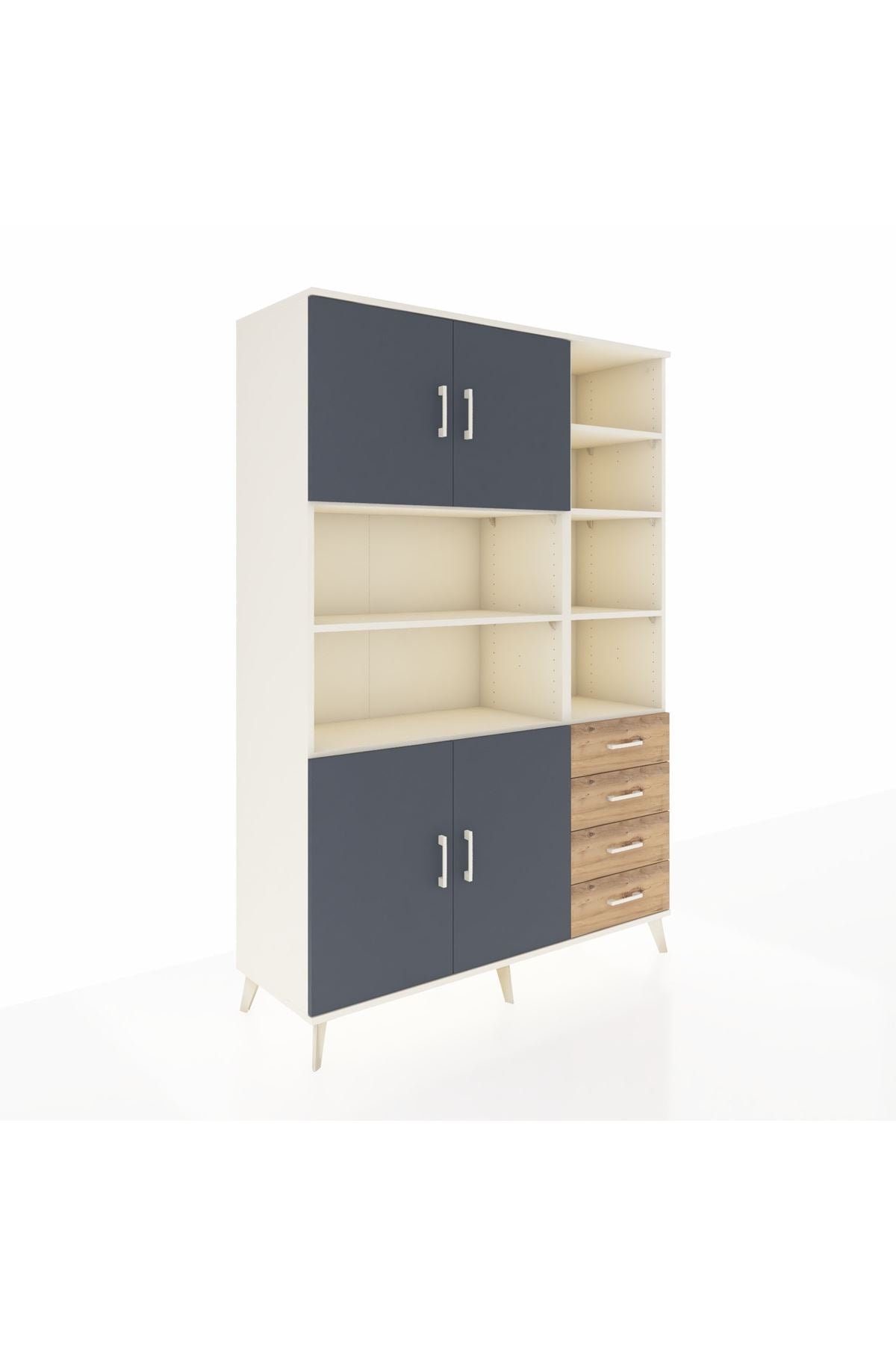 Hyperion Dolap 9 Raflı 4 Çekmeceli 4 Kapaklı 132x44x195 Aytaşı-Antrasit/Çam