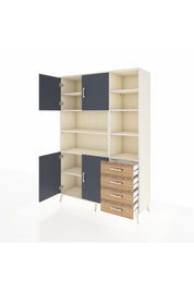 Hyperion Dolap 9 Raflı 4 Çekmeceli 4 Kapaklı 132x44x195 Aytaşı-Antrasit/Çam