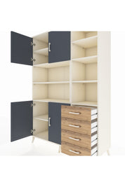 Hyperion Dolap 9 Raflı 4 Çekmeceli 4 Kapaklı 132x44x195 Aytaşı-Antrasit/Çam