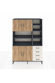 Hyperion Dolap 9 Raflı 4 Çekmeceli 4 Kapaklı 132x44x195 Antrasit-Çam/Aytaşı