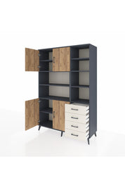 Hyperion Dolap 9 Raflı 4 Çekmeceli 4 Kapaklı 132x44x195 Antrasit-Çam/Aytaşı