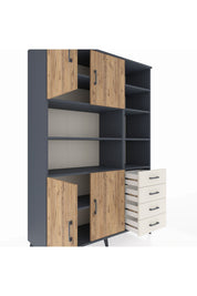 Hyperion Dolap 9 Raflı 4 Çekmeceli 4 Kapaklı 132x44x195 Antrasit-Çam/Aytaşı