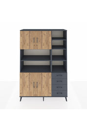 Hyperion Dolap 9 Raflı 4 Çekmeceli 4 Kapaklı 132x44x195 Antrasit-Çam/Antrasit