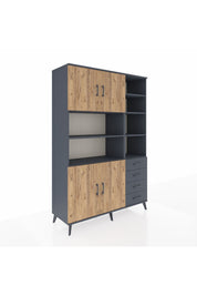 Hyperion Dolap 9 Raflı 4 Çekmeceli 4 Kapaklı 132x44x195 Antrasit-Çam/Antrasit