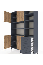 Hyperion Dolap 9 Raflı 4 Çekmeceli 4 Kapaklı 132x44x195 Antrasit-Çam/Antrasit