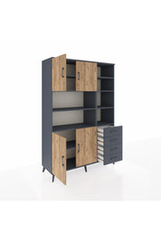 Hyperion Dolap 9 Raflı 4 Çekmeceli 4 Kapaklı 132x44x195 Antrasit-Çam/Antrasit