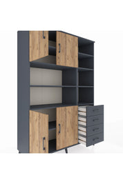 Hyperion Dolap 9 Raflı 4 Çekmeceli 4 Kapaklı 132x44x195 Antrasit-Çam/Antrasit
