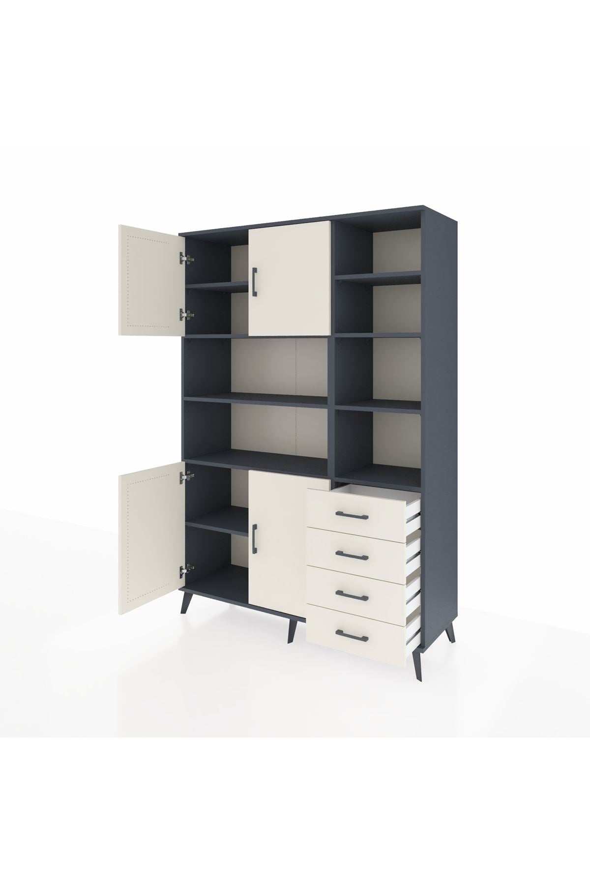 Hyperion Dolap 9 Raflı 4 Çekmeceli 4 Kapaklı 132x44x195 Antrasit-Aytaşı/Aytaşı