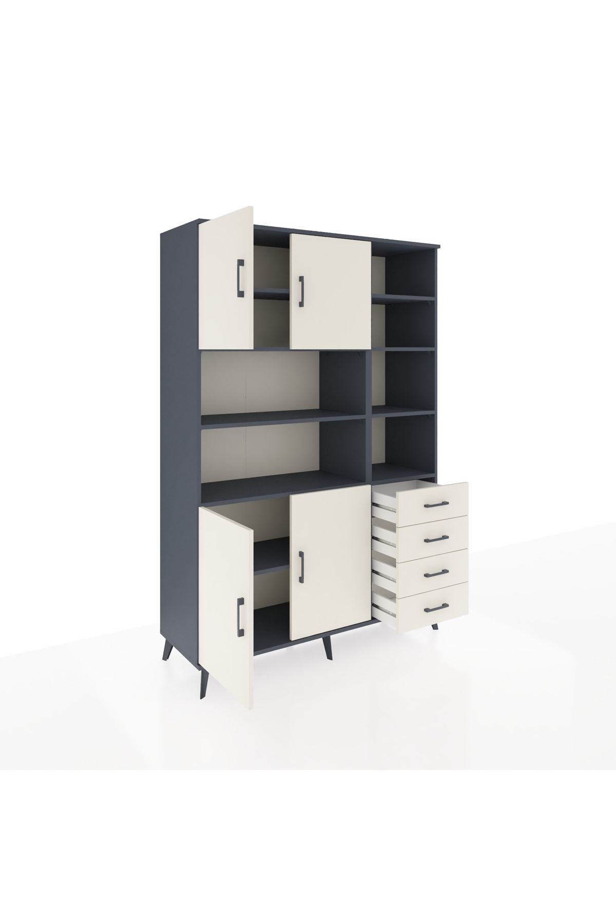 Hyperion Dolap 9 Raflı 4 Çekmeceli 4 Kapaklı 132x44x195 Antrasit-Aytaşı/Aytaşı