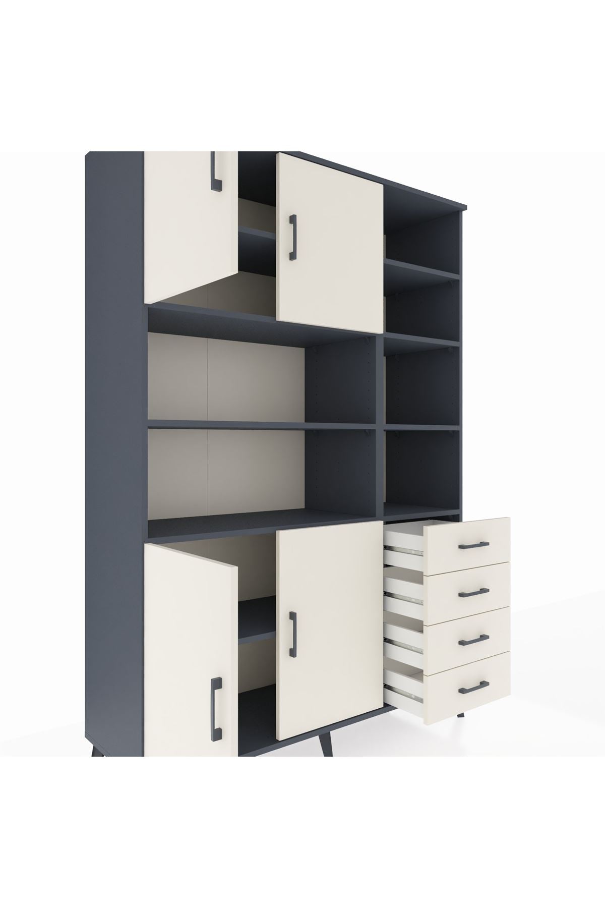 Hyperion Dolap 9 Raflı 4 Çekmeceli 4 Kapaklı 132x44x195 Antrasit-Aytaşı/Aytaşı