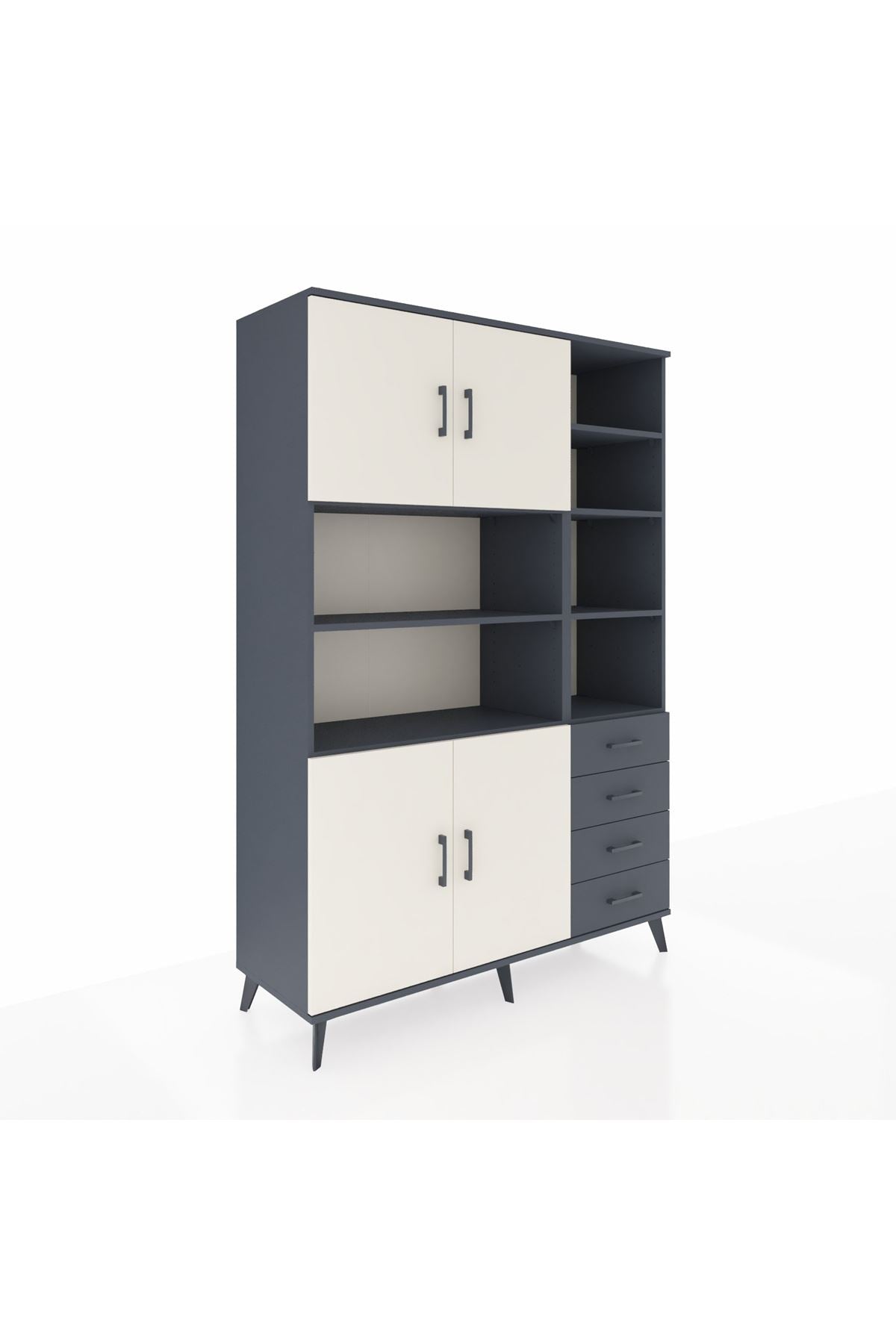 Hyperion Dolap 9 Raflı 4 Çekmeceli 4 Kapaklı 132x44x195 Antrasit-Aytaşı/Antrasit