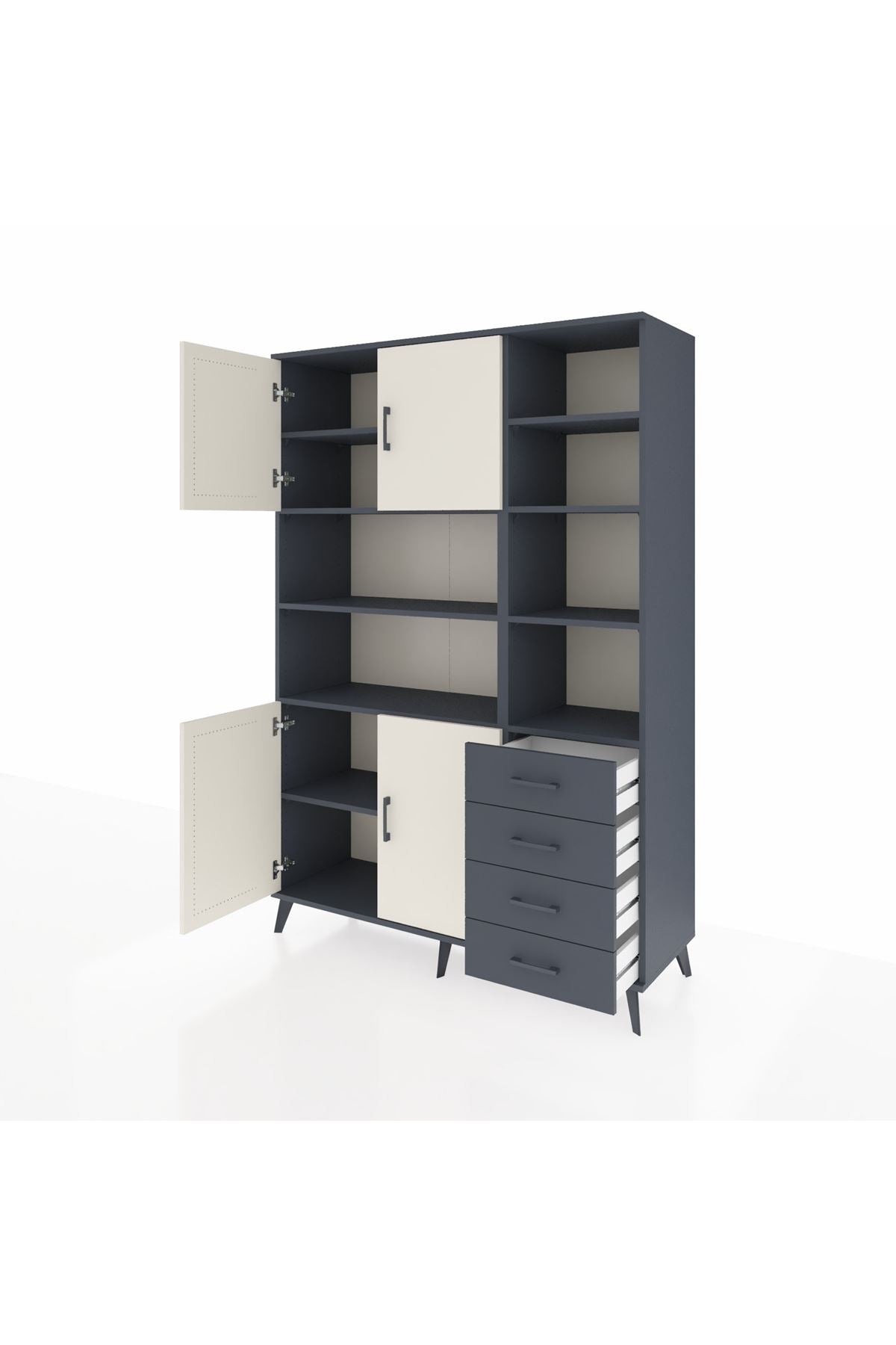 Hyperion Dolap 9 Raflı 4 Çekmeceli 4 Kapaklı 132x44x195 Antrasit-Aytaşı/Antrasit