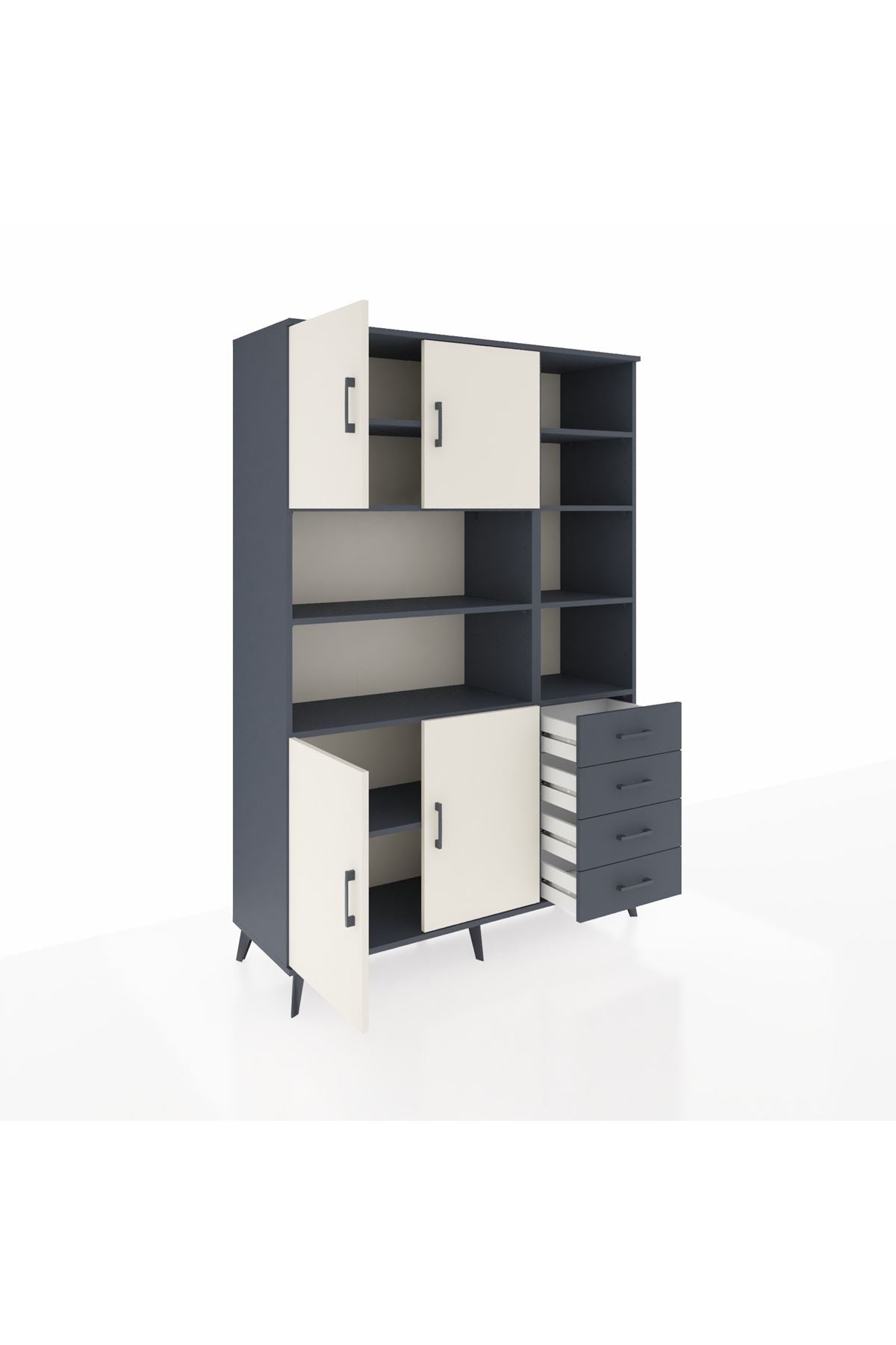 Hyperion Dolap 9 Raflı 4 Çekmeceli 4 Kapaklı 132x44x195 Antrasit-Aytaşı/Antrasit