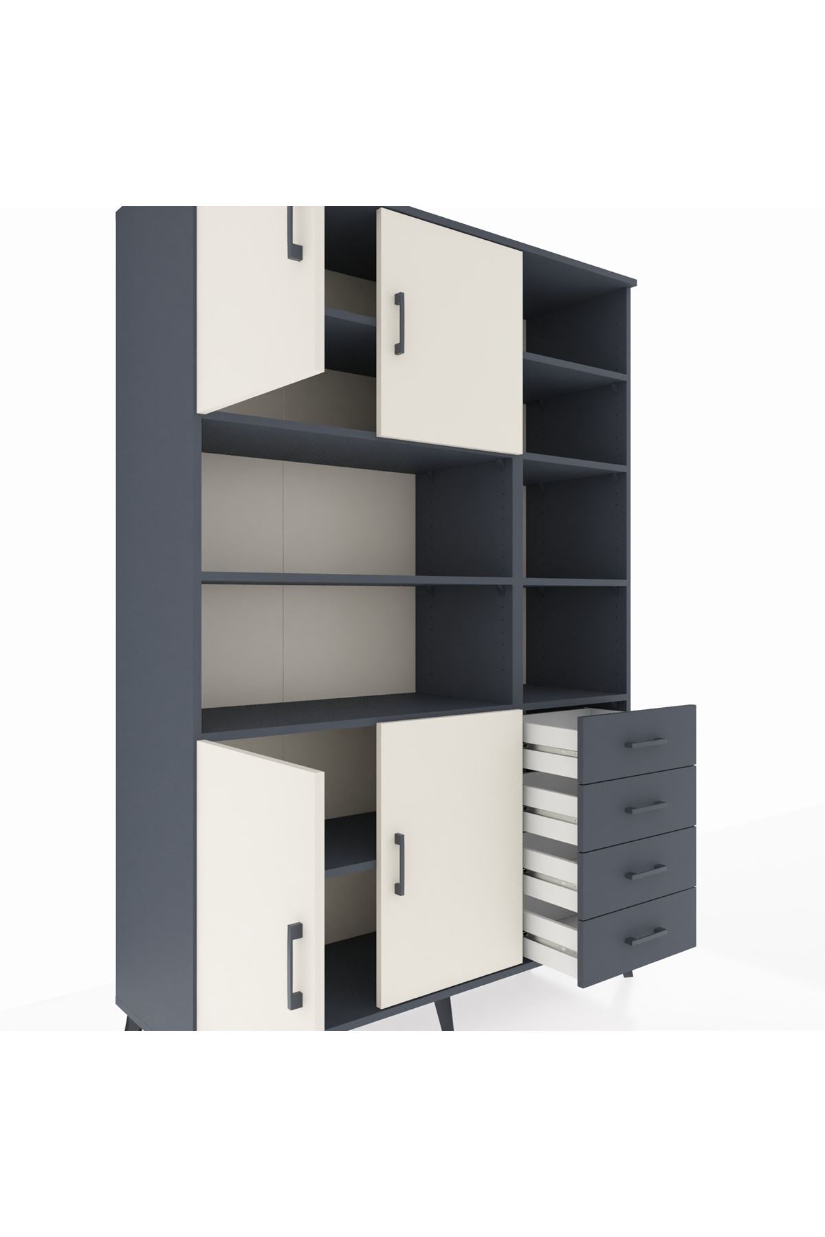 Hyperion Dolap 9 Raflı 4 Çekmeceli 4 Kapaklı 132x44x195 Antrasit-Aytaşı/Antrasit