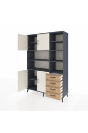 Hyperion Dolap 9 Raflı 4 Çekmeceli 4 Kapaklı 132x44x195 Antrasit-Aytaşı/Çam