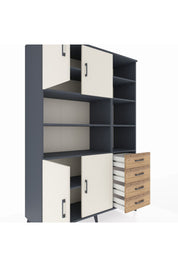 Hyperion Dolap 9 Raflı 4 Çekmeceli 4 Kapaklı 132x44x195 Antrasit-Aytaşı/Çam