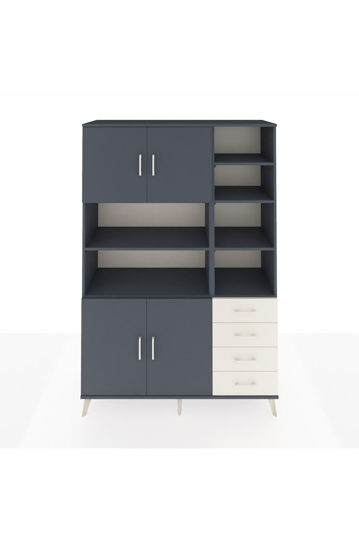 Hyperion Dolap 9 Raflı 4 Çekmeceli 4 Kapaklı 132x44x195 Antrasit-Antrasit/Aytaşı