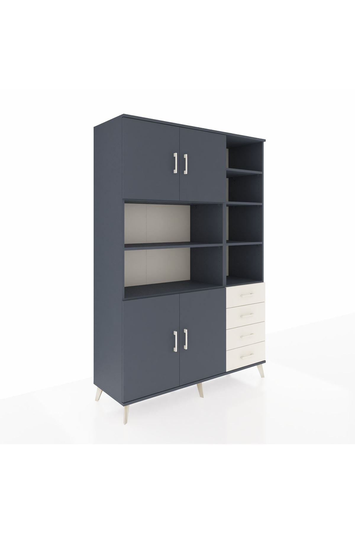 Hyperion Dolap 9 Raflı 4 Çekmeceli 4 Kapaklı 132x44x195 Antrasit-Antrasit/Aytaşı