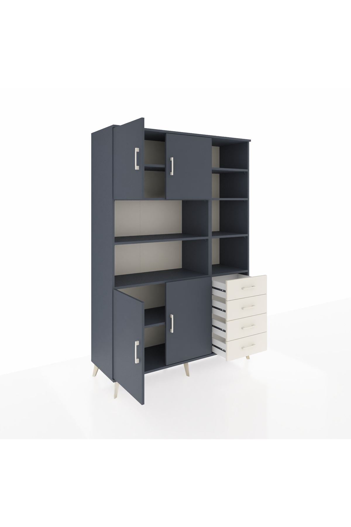 Hyperion Dolap 9 Raflı 4 Çekmeceli 4 Kapaklı 132x44x195 Antrasit-Antrasit/Aytaşı