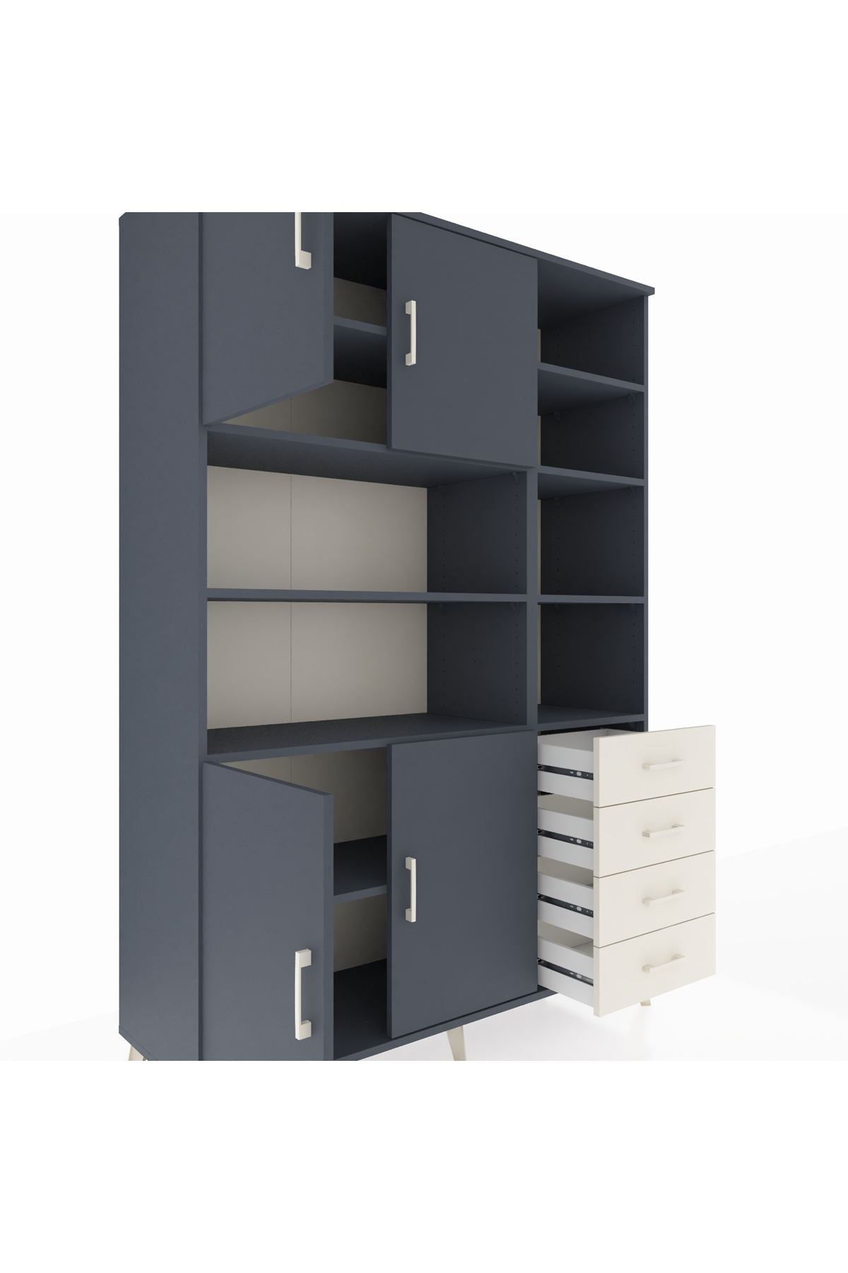 Hyperion Dolap 9 Raflı 4 Çekmeceli 4 Kapaklı 132x44x195 Antrasit-Antrasit/Aytaşı