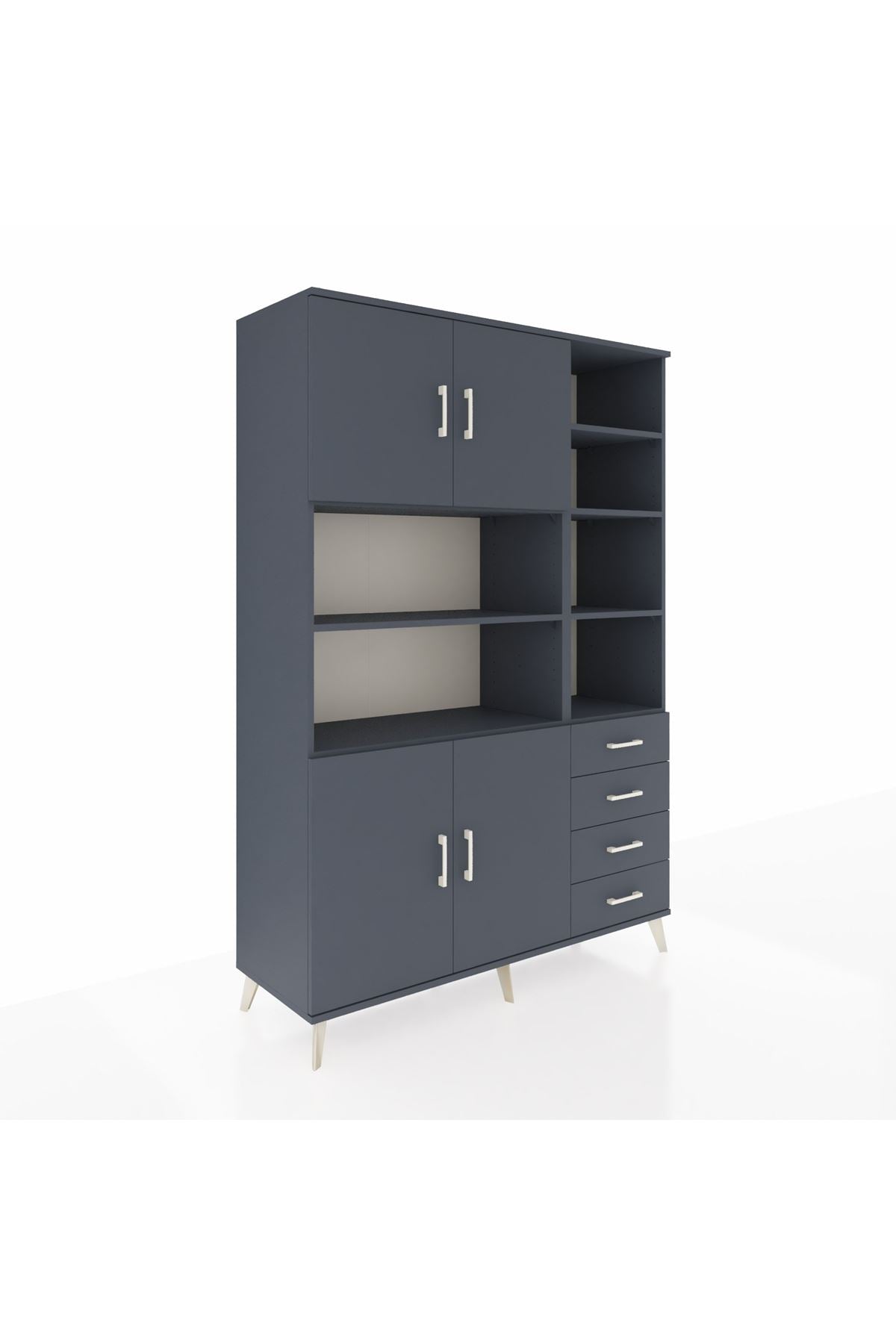 Hyperion Dolap 9 Raflı 4 Çekmeceli 4 Kapaklı 132x44x195 Antrasit-Antrasit/Antrasit