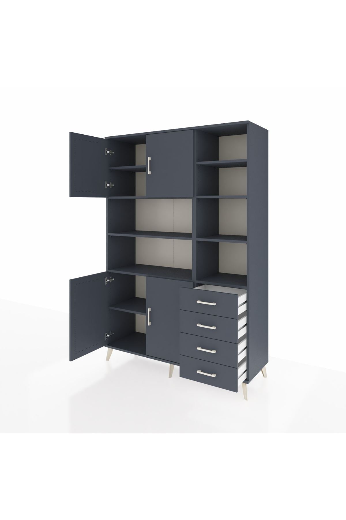 Hyperion Dolap 9 Raflı 4 Çekmeceli 4 Kapaklı 132x44x195 Antrasit-Antrasit/Antrasit