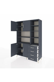 Hyperion Dolap 9 Raflı 4 Çekmeceli 4 Kapaklı 132x44x195 Antrasit-Antrasit/Antrasit