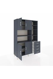 Hyperion Dolap 9 Raflı 4 Çekmeceli 4 Kapaklı 132x44x195 Antrasit-Antrasit/Antrasit