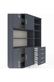 Hyperion Dolap 9 Raflı 4 Çekmeceli 4 Kapaklı 132x44x195 Antrasit-Antrasit/Antrasit