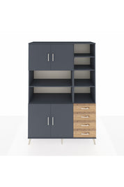 Hyperion Dolap 9 Raflı 4 Çekmeceli 4 Kapaklı 132x44x195 Antrasit-Antrasit/Çam