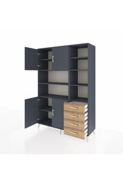 Hyperion Dolap 9 Raflı 4 Çekmeceli 4 Kapaklı 132x44x195 Antrasit-Antrasit/Çam