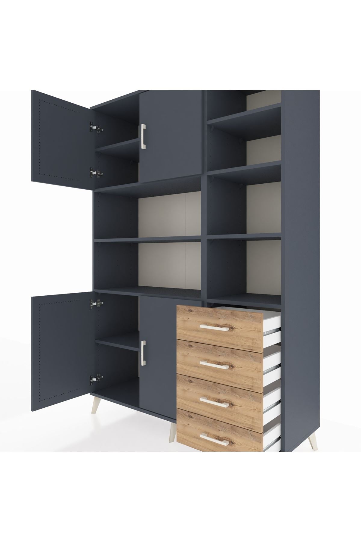 Hyperion Dolap 9 Raflı 4 Çekmeceli 4 Kapaklı 132x44x195 Antrasit-Antrasit/Çam