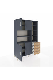 Hyperion Dolap 9 Raflı 4 Çekmeceli 4 Kapaklı 132x44x195 Antrasit-Antrasit/Çam