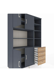 Hyperion Dolap 9 Raflı 4 Çekmeceli 4 Kapaklı 132x44x195 Antrasit-Antrasit/Çam