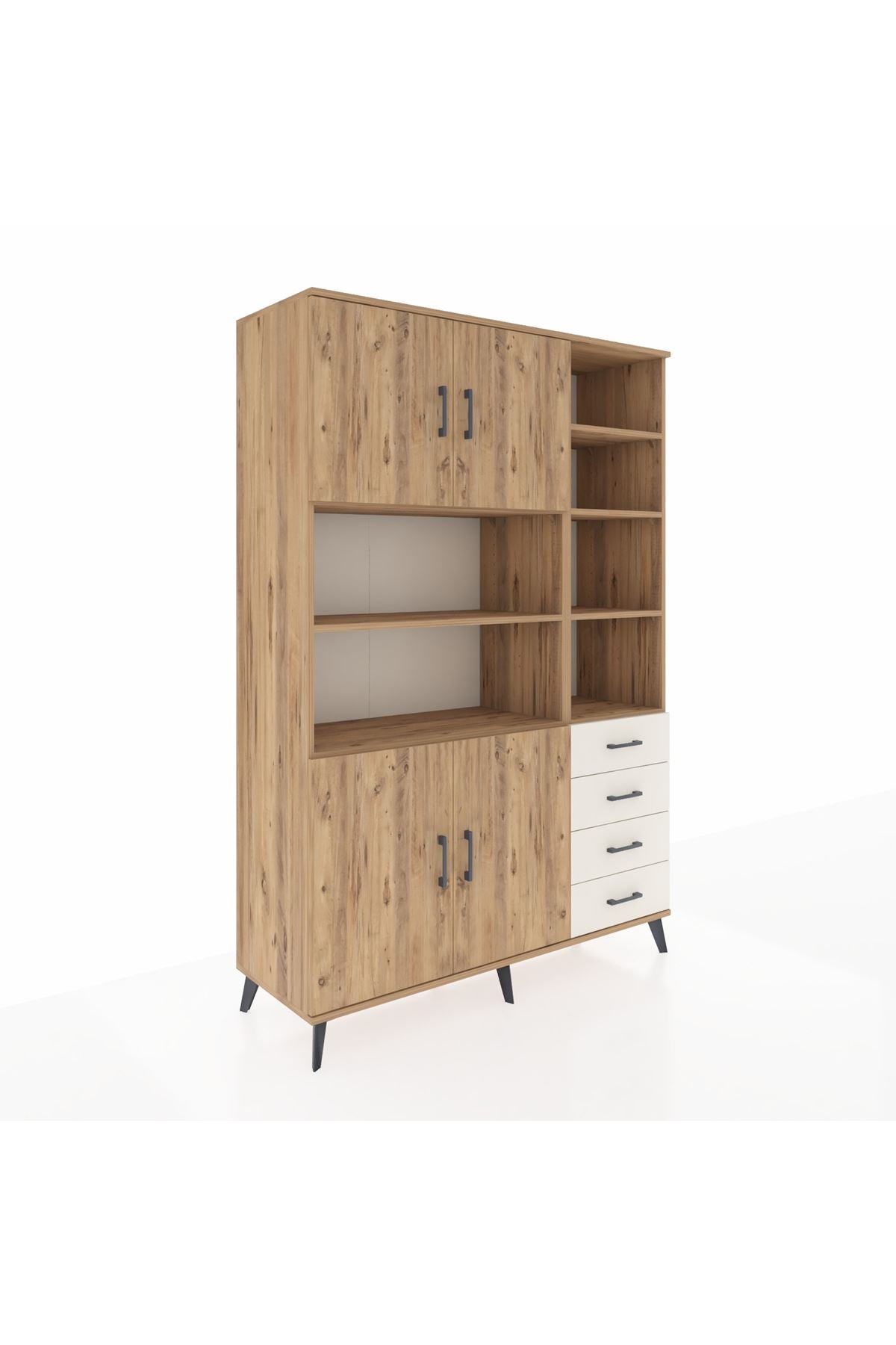 Hyperion Dolap 9 Raflı 4 Çekmeceli 4 Kapaklı 132x44x195 Çam-Çam/Aytaşı