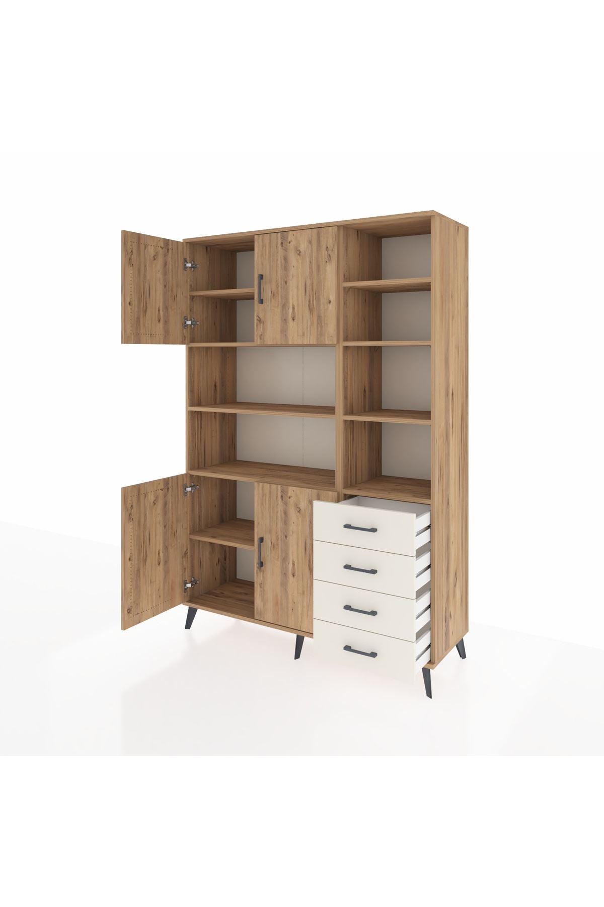 Hyperion Dolap 9 Raflı 4 Çekmeceli 4 Kapaklı 132x44x195 Çam-Çam/Aytaşı