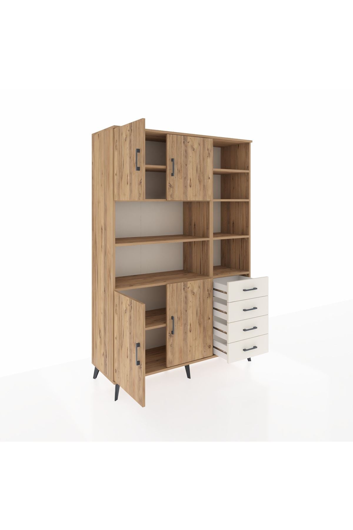 Hyperion Dolap 9 Raflı 4 Çekmeceli 4 Kapaklı 132x44x195 Çam-Çam/Aytaşı