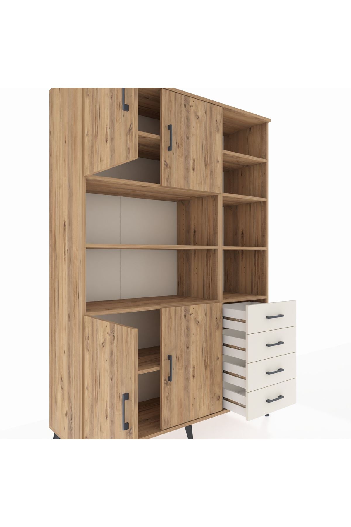 Hyperion Dolap 9 Raflı 4 Çekmeceli 4 Kapaklı 132x44x195 Çam-Çam/Aytaşı