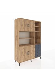 Hyperion Dolap 9 Raflı 4 Çekmeceli 4 Kapaklı 132x44x195 Çam-Çam/Antrasit