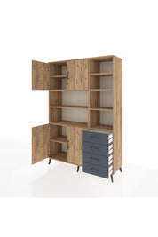 Hyperion Dolap 9 Raflı 4 Çekmeceli 4 Kapaklı 132x44x195 Çam-Çam/Antrasit
