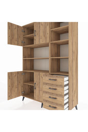 Hyperion Dolap 9 Raflı 4 Çekmeceli 4 Kapaklı 132x44x195 Çam-Çam/Çam