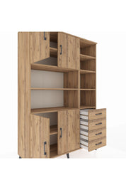 Hyperion Dolap 9 Raflı 4 Çekmeceli 4 Kapaklı 132x44x195 Çam-Çam/Çam
